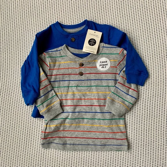 NWT George 2-Pack Long-Sleeved Henley T-Shirts | 3-6m - Picture 1 of 3